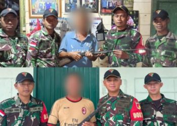 Warga Perbatasan Serahkan Dua Senpi ke TNI Satgas Pamtas RI-Malaysia