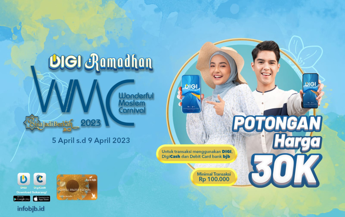 Pengunjung DIGI Ramadhan: Wonderful Moslem Carnival 2023 berhak mendapatkan potongan harga Rp30.000 dengan belanja minimal Rp100.000 menggunakan DIGI dan DigiCash by Bank BJB. Foto: Bank BJB