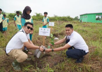PT PLN UIP Kalbagbar ikut menanam pohon untuk melestarikan lingkungan, Rabu (7/2/2024). Foto: Dokumen PLN