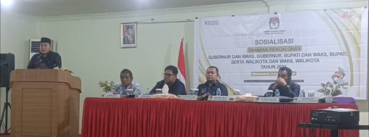 Sosialisasi Tahapan Pencalonan Pemilihan Gubernur dan Wakil Gubernur, Bupati dan Wakil Bupati, serta Wali Kota dan Wakil Wali Kota Tahun 2024, di Hotel Wisata Nusantara Mempawah, Jumat 02 Juli Agustus 2024. 