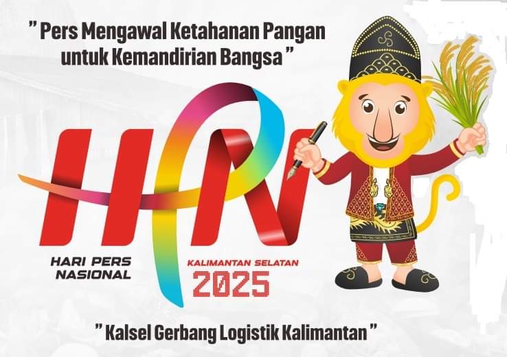 Logo Hari Pers Nasional (HPN) 2025 dengan ikon utama Bekantan. Logo ini memperkuat identitas Kalimantan Selatan (Kalsel) sebagai tuan rumah HPN 2025, mengusung tema utama “Kalsel Gerbang Logistik Kalimantan” dan subtema “Pers Mengawal Ketahanan Pangan Sebagai Pilar Kemandirian Bangsa”.