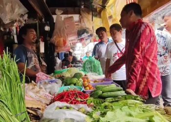 Caption Foto : Pj Wali Kota Pontianak Edi Suryanto bersama Tim Satgas Ketahanan Pangan memantau harga dan ketersediaan bahan pokok beberapa waktu lalu.