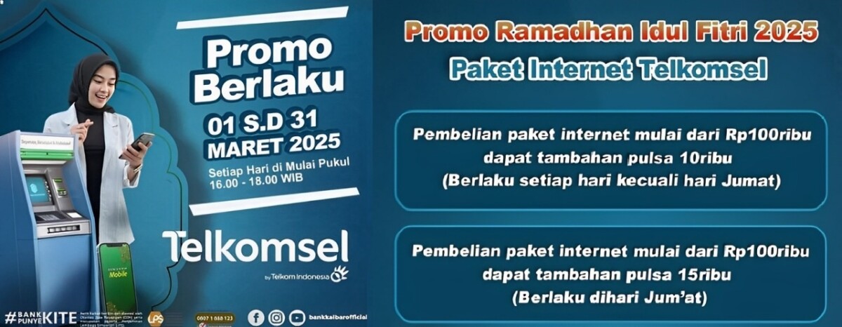 Promo Ramadan Idul Fitri 2025: Bonus Pulsa Hingga 15 Ribu untuk Pembelian Paket Internet Telkomsel via Bank Kalbar Mobile