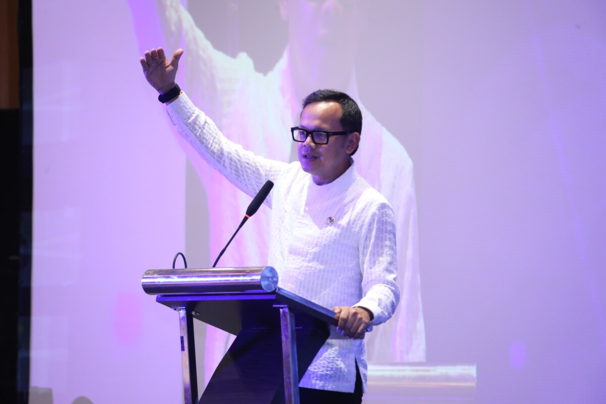 Wakil Menteri Dalam Negeri (Wamendagri) Bima Arya Sugiarto pada Konferensi Nasional Pendanaan Ekologis 2025 di Hotel Aryaduta, Jakarta, Selasa (5/8/2025).