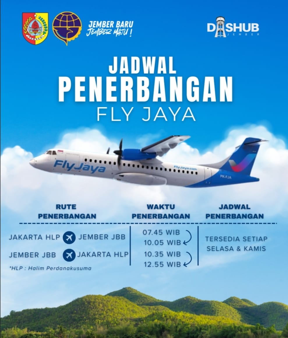 Jadwal penerbangan Maskapai Fly Jaya rute Jakarta-Jember (foto: istimewa)