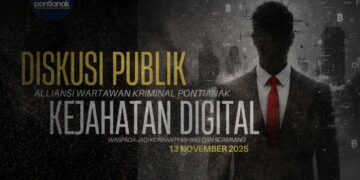 Aliansi Wartawan Kota (AWAK) Pontianak menggelar Diskusi Publik bertajuk “Kejahatan Digital: Waspada Jadi Korban Phishing dan Scamming”, Kamis (13/11/2025), di Aula Rumah Dinas Wakil Wali Kota Pontianak.
