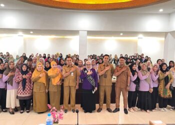 Dinas Kesehatan dan KB bersama para kader posyandu Kayong Utara foto bersama usai kegiatan.