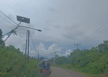 LPJU Solat Cell milik Pemprov Kalbar yang sudah dalam kemiringan dan tak berfungsi. Foto: JURNALIS.co.id