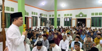 Bupati Sambas, H. Satono pimpin langsung Safari Ramadan di Masjid Uswatun Hasanah Desa Serindang, Kecamatan Tebas, Selasa (3/3/2026).