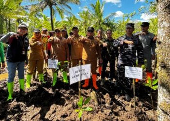 Bupati Kubu Raya, Sujiwo, menanam mangrove di Batu Ampar, Selasa, 19 Mei 2026. Penanaman ini merupakan upaya melestarikan lingkungan. Foto Syamsul Arifin/Jurnalis.co.id