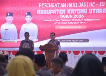 Bupati Kayong Utara, Romi Wijaya, dalam Malam Ramah Tamah Hari Jadi Kabupaten Kayong Utara ke-19 di Pendopo Bupati Kayong Utara, Sukadana, Jumat (26/6/2026).