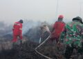 Petugas lapangan dari Manggala Agni dan TNI sedang berjibaku memadamkan api. Foto: Ist.