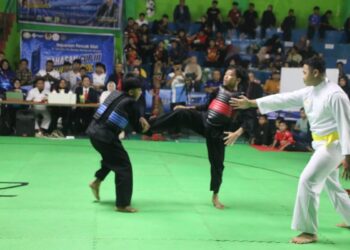 Laga Turnamen Pencak Silat Bahasan Cup III di GOR Kota Pontianak, Jalan Tabrani Ahmad, Jumat (14/8/2026).