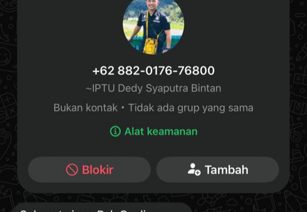 Tangkapan layar upaya penipuan atas nama Kasat Reskrim.