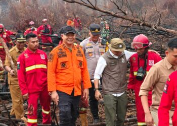Bupati Ketapang mendampingi Menteri Kehutanan RI saat meninjau lokasi Karhutla di Muara Pawan. Foto: Ist.