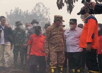 Gubernur Kalimantan Barat Ria Norsan saat memantau penanganan kebakaran lahan gambut di kawasan Sekunder C, Kecamatan Rasau Jaya, Kubu Raya, Rabu (2/9/2026).