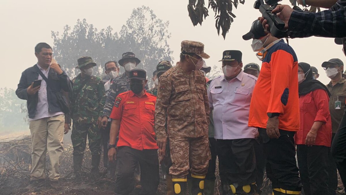 Gubernur Kalimantan Barat Ria Norsan saat memantau penanganan kebakaran lahan gambut di kawasan Sekunder C, Kecamatan Rasau Jaya, Kubu Raya, Rabu (2/9/2026).
